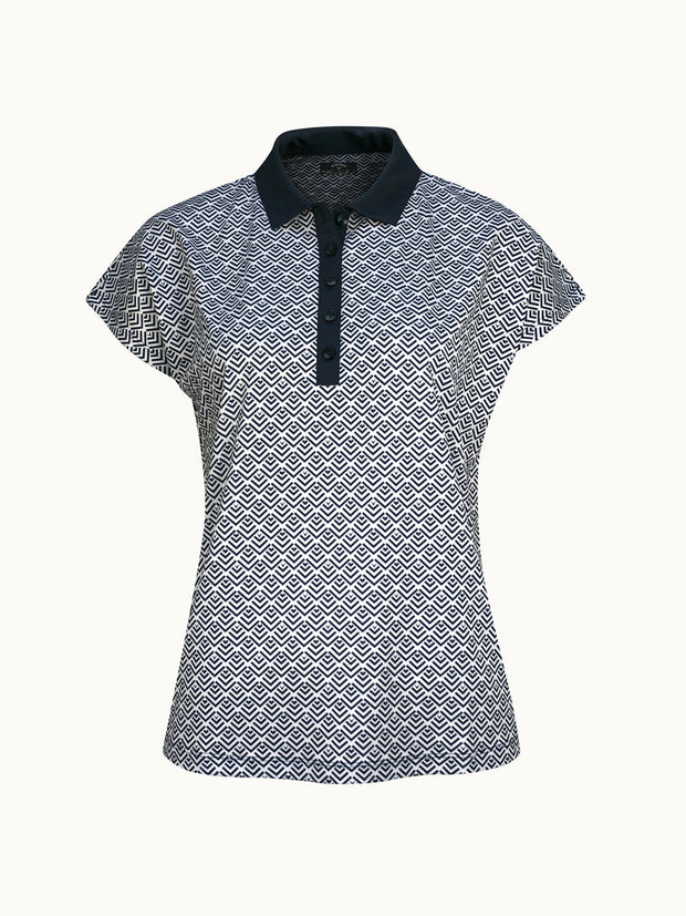 Chev Printed Women's Polo In Blue Geo