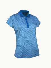 Chev Geo Printed Women's Polo In Blue Sea Star
