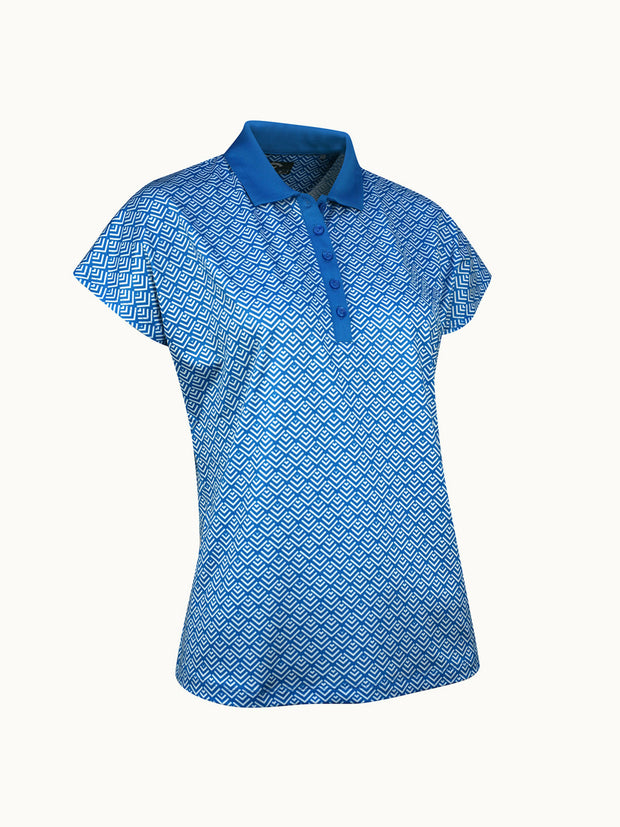 Chev Geo Printed Women's Polo In Blue Sea Star