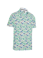 Short Sleeve All Over Abstract Coastal Print Polo Shirt In Bright White