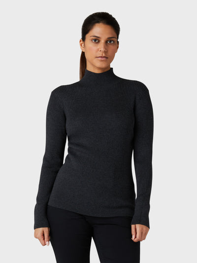 Women's Long Sleeve Body Mapped High Mock Neck Sweater In Charcoal Grey Heather