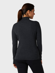 Women's Long Sleeve Body Mapped High Mock Neck Sweater In Charcoal Grey Heather