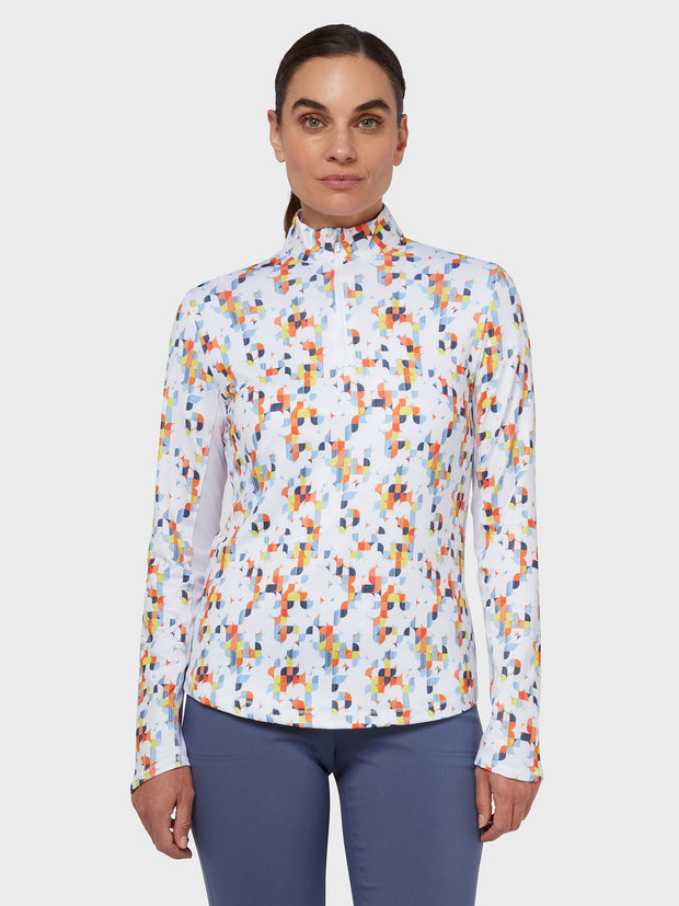 Geo Printed Women's Top In Brilliant White
