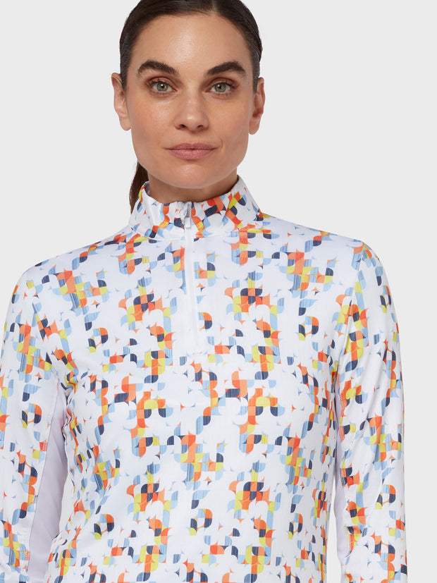 Geo Printed Women's Top In Brilliant White