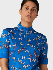 Women's 1/2 Zip Sleeve Butterfly Polo Top In Baleine Blue