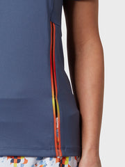 Colour Block Women's Polo Top In Blue Indigo