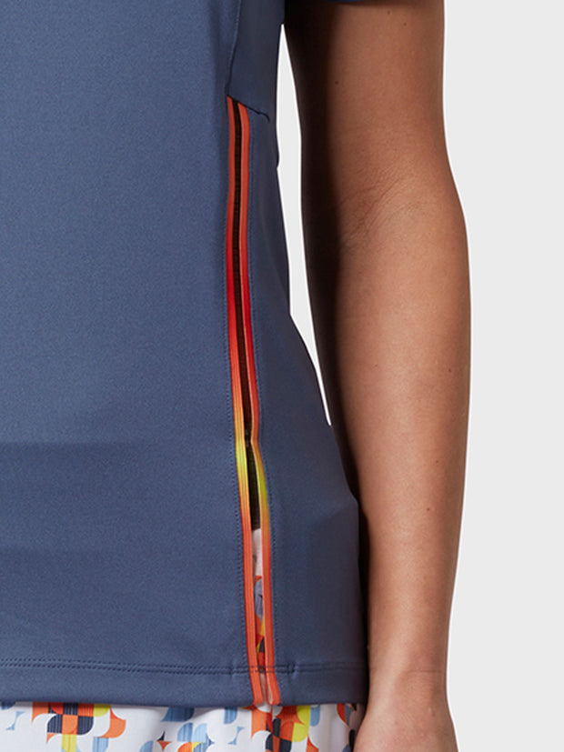 Colour Block Women's Polo Top In Blue Indigo