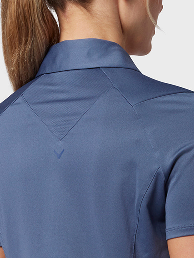 Colour Block Women's Polo Top In Blue Indigo