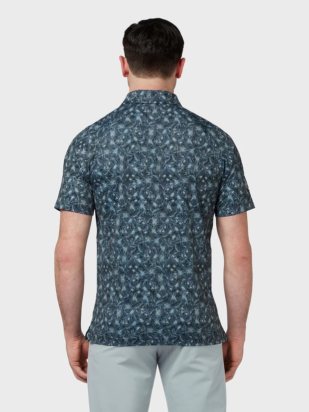 All Over Floral Outline Print Polo In Caviar