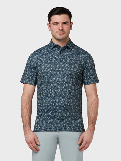 All Over Floral Outline Print Polo In Caviar