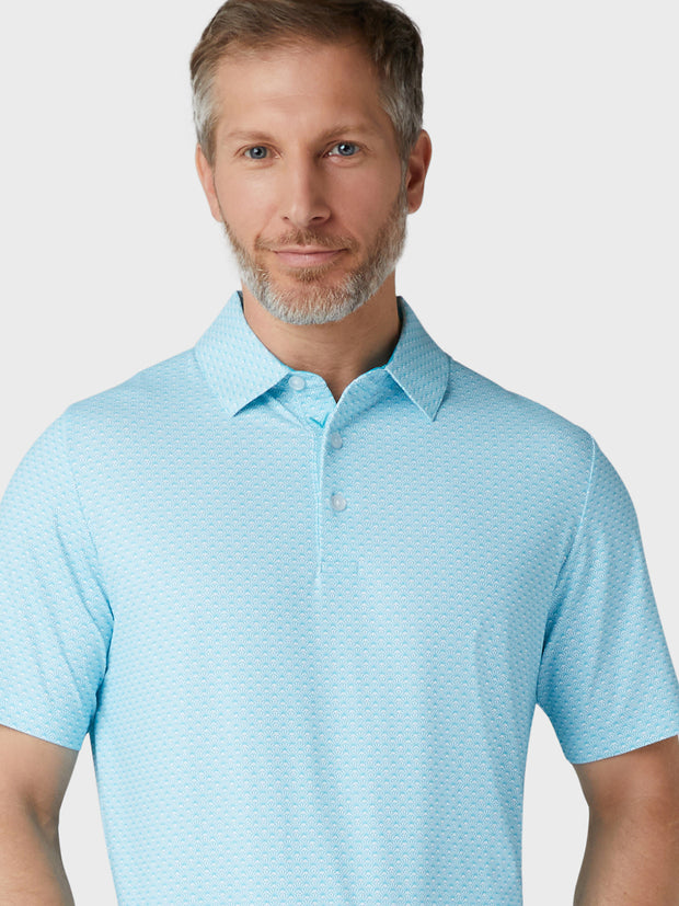 Men's All Over Tradmark Print Polo In Scuba Blue