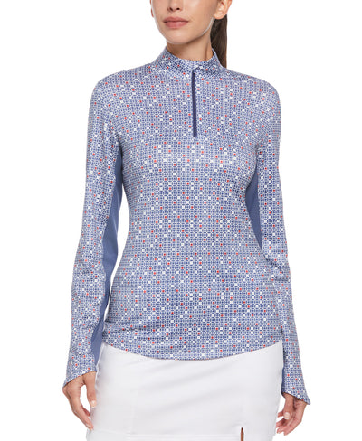 Chevron Geo Printed Women's 1/4 Zip Top In Coastal Fjord
