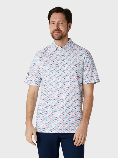 Short Sleeve Chev All Over Eagle Print Polo Shirt In Bright White