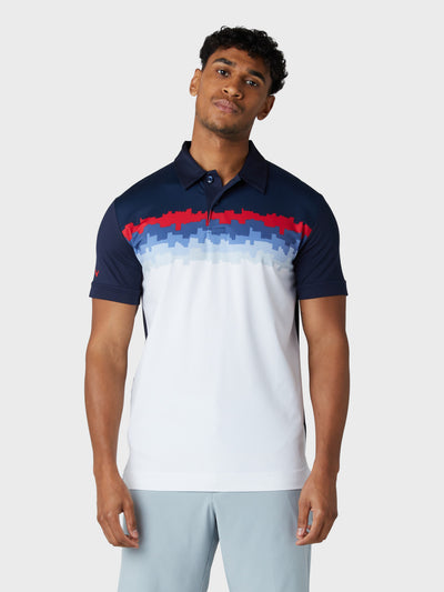 Short Sleeve Skyline Block Print Polo Shirt In Navy Blazer