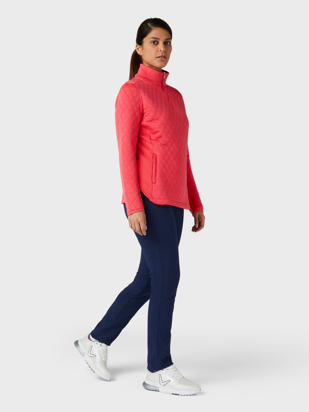 Quilted 1/4 Zip Fleece Pullover In Paradise Pink