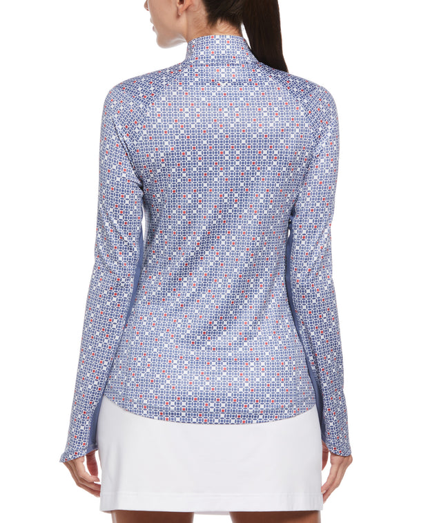 Chevron Geo Printed Women's 1/4 Zip Top In Coastal Fjord