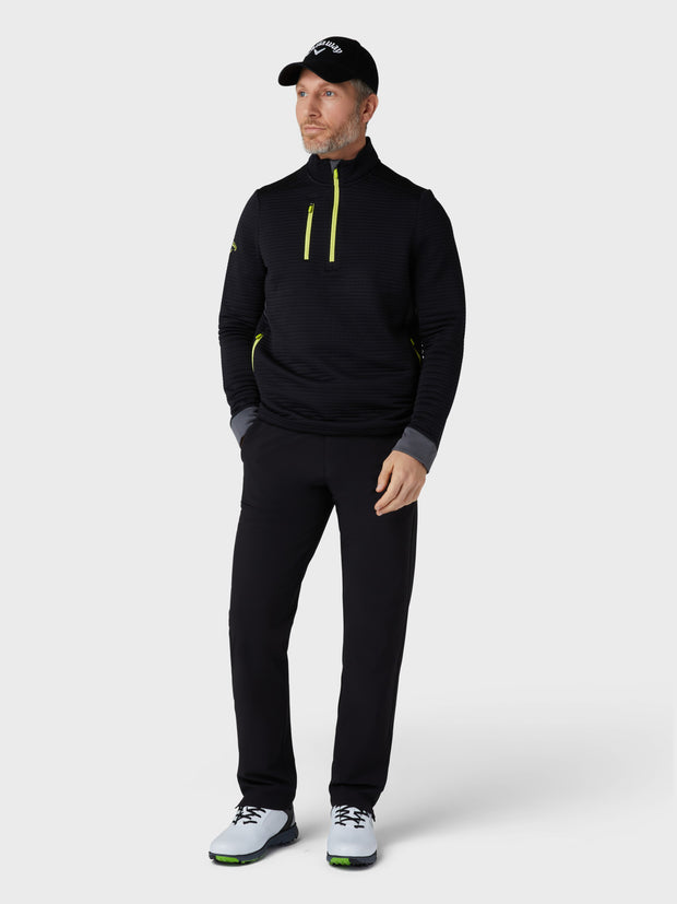 Men's Midweight Textured 1/4 Zip Fleece In Caviar/Yellow Plum