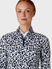 Women's Two-Tone Geometric Print Golf Shirt In Peacoat
