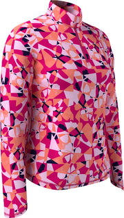 Women's Geometric Floral Print Golf Shirt In Pink Peacock