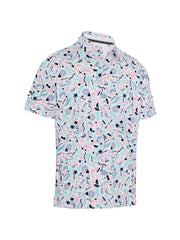 Short Sleeve Florida Abstract Novelty Print Polo Shirt In Bright White
