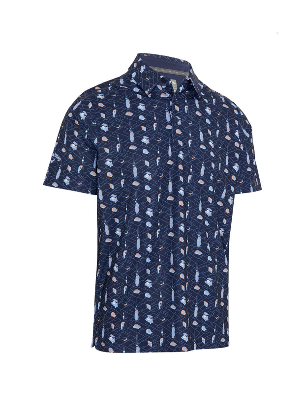 Short Sleeve All Over Golf Essentials Print Polo Shirt In Peacoat