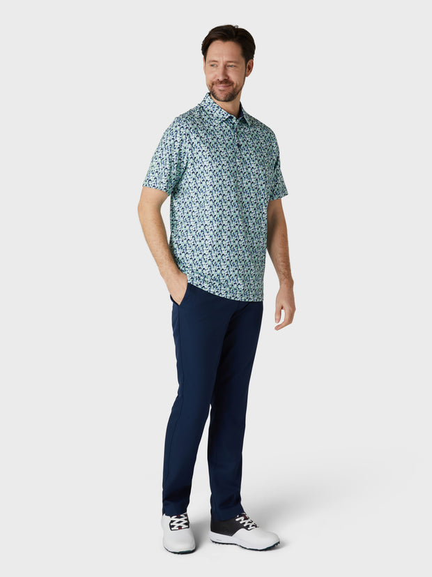 Short Sleeve All Over Abstract Golf Ball Print Polo Shirt In Peacoat