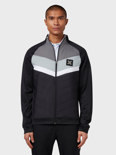 X-Series Mixed Media Colour Block Full Zip Puffer In Caviar