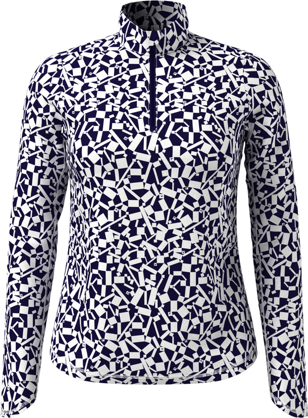 Women's Two-Tone Geometric Print Golf Shirt In Peacoat