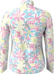 Women's Chevron Floral Print Golf Shirt In Brilliant White