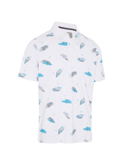 Short Sleeve All Over Golf Novelty Print Polo Shirt In Bright White