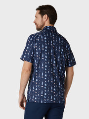 Short Sleeve All Over Golf Essentials Print Polo Shirt In Peacoat