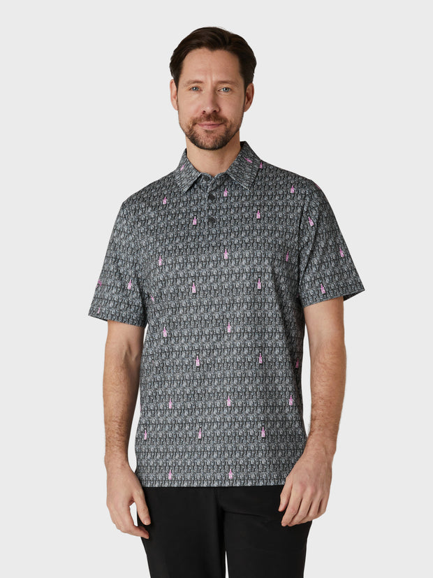 Short Sleeve All Over Scotch Novelty Print Polo Shirt In Asphalt