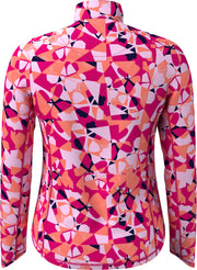 Women's Geometric Floral Print Golf Shirt In Pink Peacock