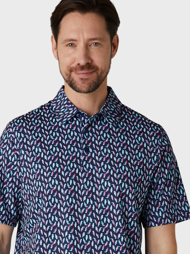 Short Sleeve Chev All Over Eagle Print Polo Shirt In Peacoat