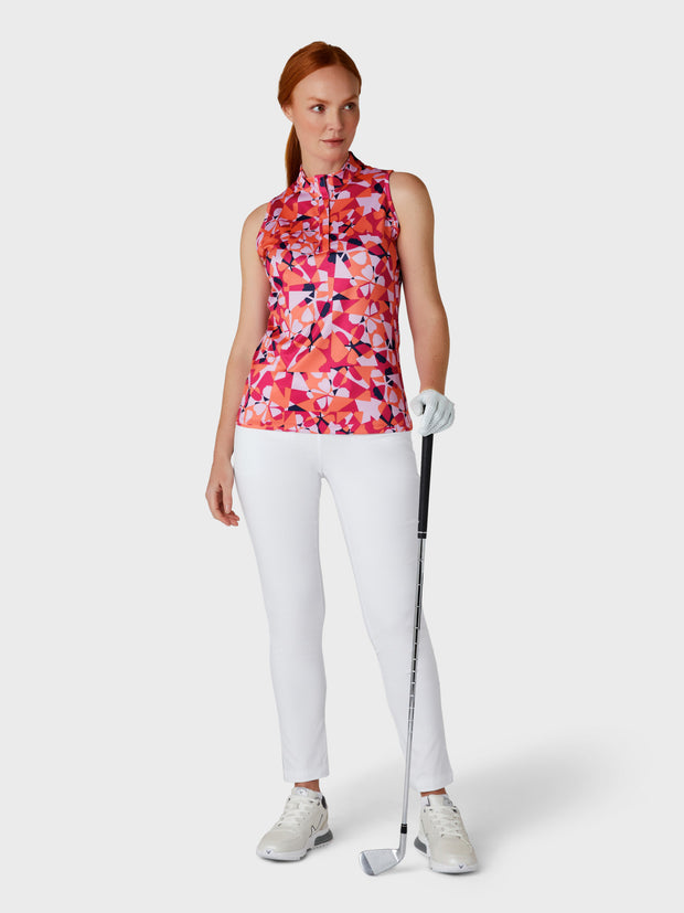 Women's Geometric Floral Print Golf Shirt With Snap Placket In Pink Peacock
