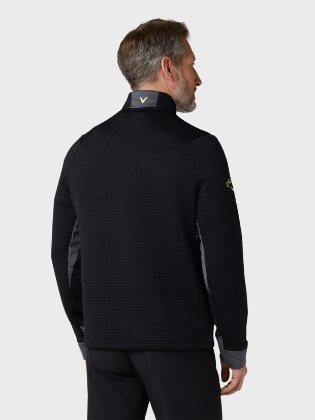 Men's Midweight Textured 1/4 Zip Fleece In Caviar/Yellow Plum