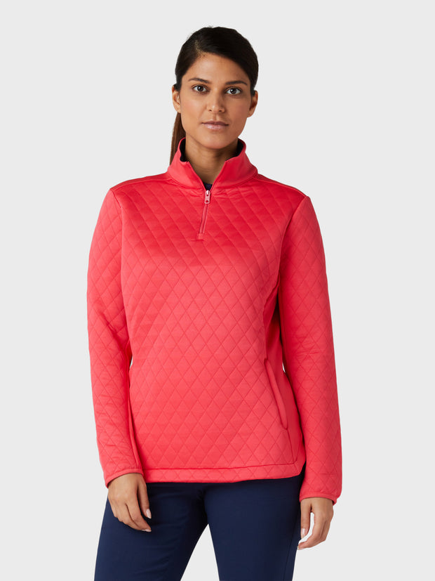 Quilted 1/4 Zip Fleece Pullover In Paradise Pink
