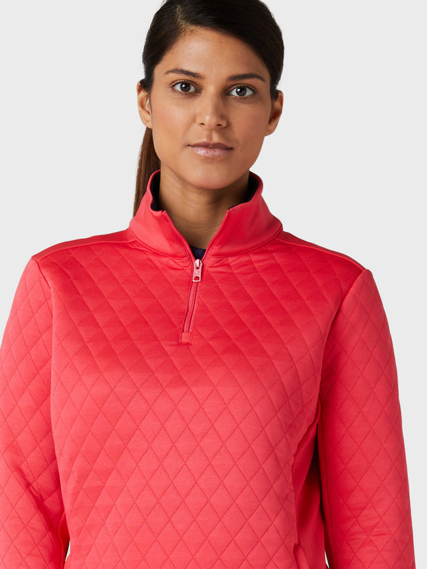 Quilted 1/4 Zip Fleece Pullover In Paradise Pink