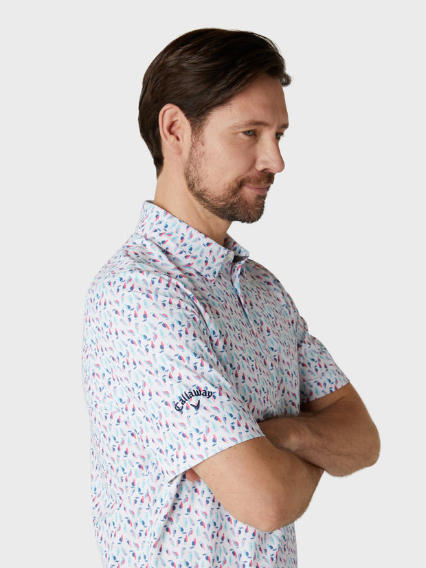 Short Sleeve Chev All Over Eagle Print Polo Shirt In Bright White