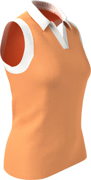 Women's Color Block V-Placket Sleeveless Golf Polo Shirt In Papaya