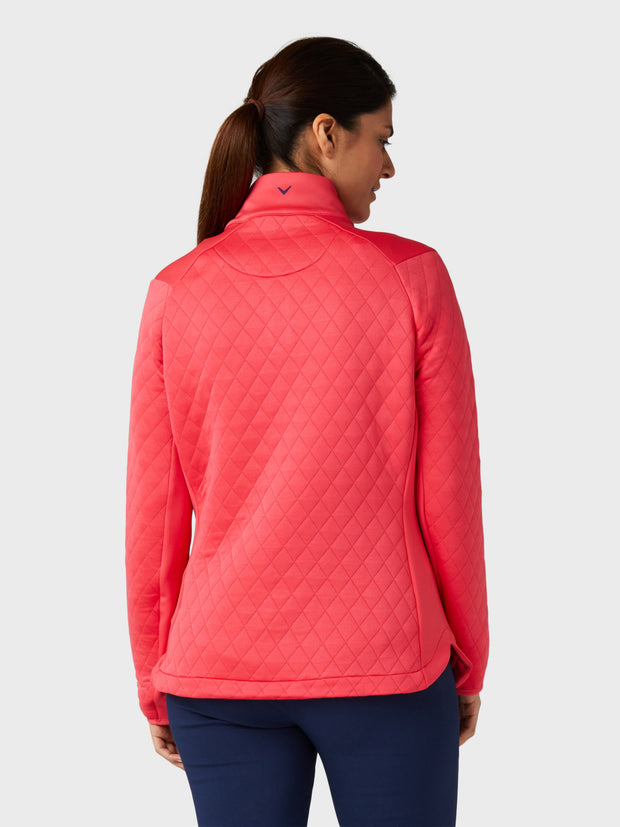 Quilted 1/4 Zip Fleece Pullover In Paradise Pink