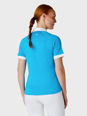 Women's V-Placket Colourblock Polo Top In Vivid Blue