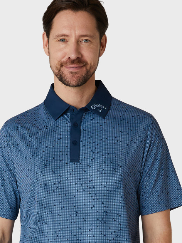 Short Sleeve Chev All Over Trademark Print Polo Shirt In Peacoat