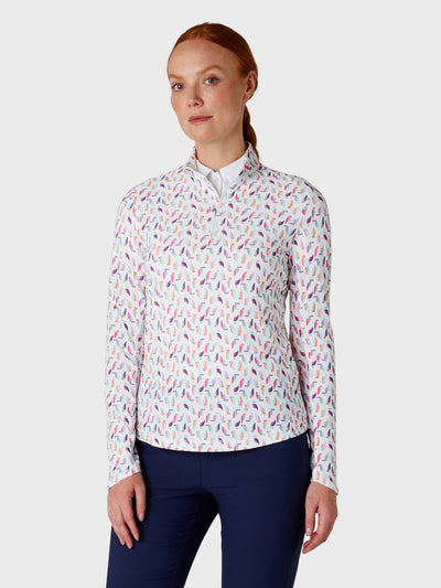 Women's Birdie And Eagle Print Golf Shirt In Brilliant White