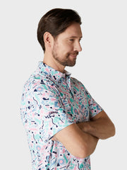 Short Sleeve Florida Abstract Novelty Print Polo Shirt In Bright White