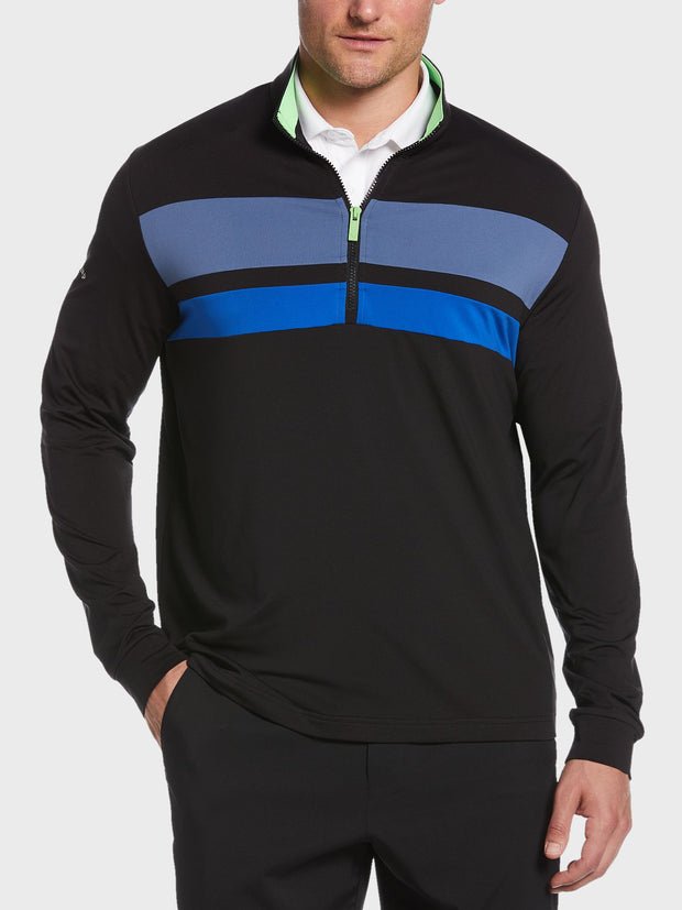 Colour Block Quarter Zip Pullover In Caviar