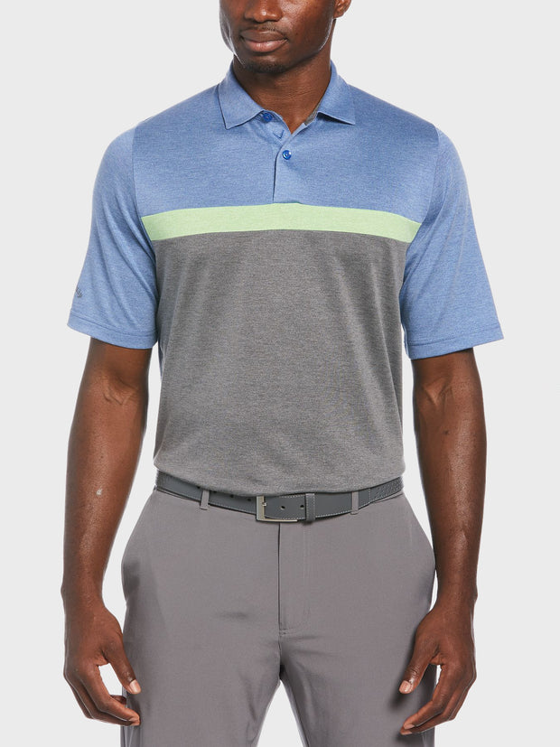 Soft Touch Colour Block Polo In Magnetic Blue Heather
