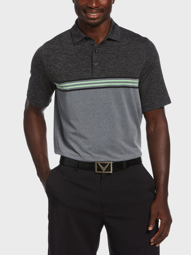 Heathered Chest Stripe Polo In Caviar Heather