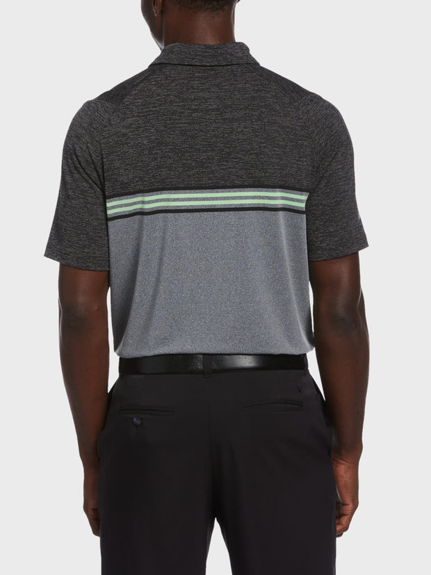 Heathered Chest Stripe Polo In Caviar Heather