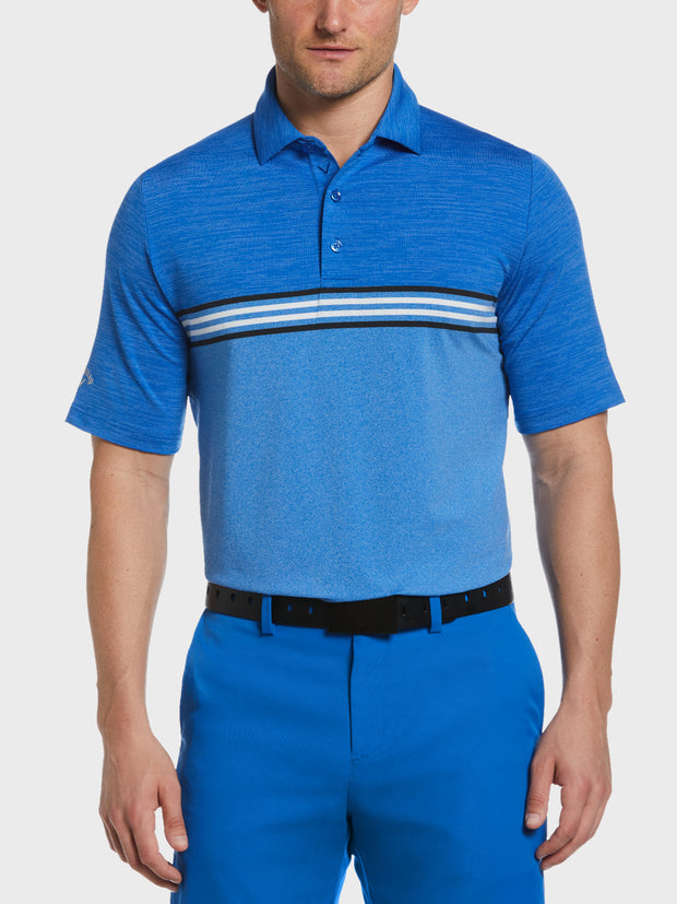 Heathered Chest Stripe Polo In Magnetic Heather
